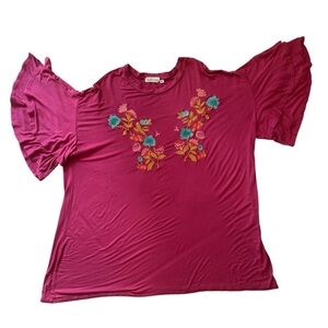 Vibrant Magenta Floral Embroidered Blouse size XXL